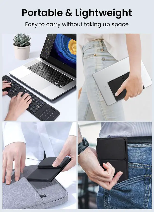 Alt view image 6 of 7 - Foldable Bluetooth Keyboard, Folding Wireless Keyboard with Trackpad and Numeric Keypad, Portable Travel Keyboards for iPad Tablet Smartphone Laptop PC Windows iOS Android, Black