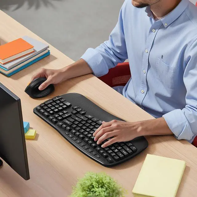 Alt view image 7 of 7 - Ergonomic Wave Wireless Keyboard, Natural Typing Design, Black