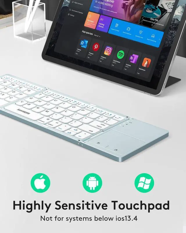 Alt view image 2 of 7 - Foldable Bluetooth Keyboard with Touchpad, Ultra Slim Compact, Blue