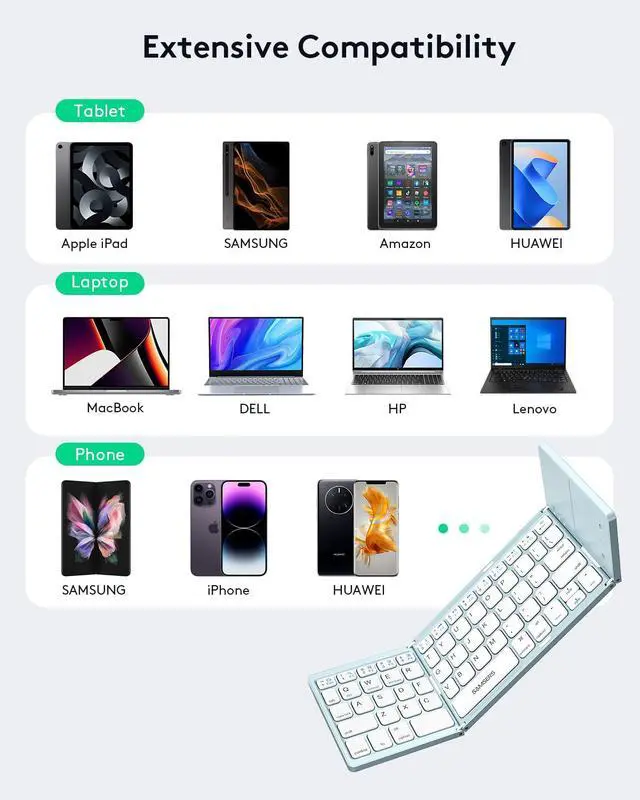 Alt view image 4 of 7 - Foldable Bluetooth Keyboard with Touchpad, Ultra Slim Compact, Blue