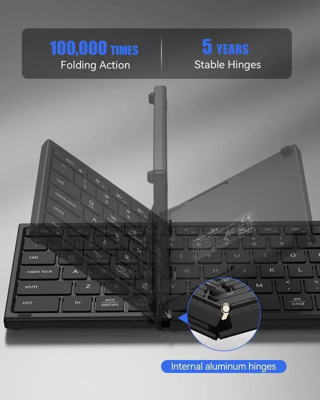 Alt view image 2 of 7 - Wireless Foldable Bluetooth Keyboard, Rechargeable Portable Keyboards for Travel with Number Pad, Full-Size Connect Up to 3 Devices for iPad Tablet Smartphone Laptop PC Windows iOS Android