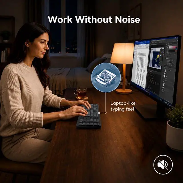 Alt view image 4 of 7 - Wireless Bluetooth Keyboard, Full Size Multi-Device Keyboard for PC, Laptop
