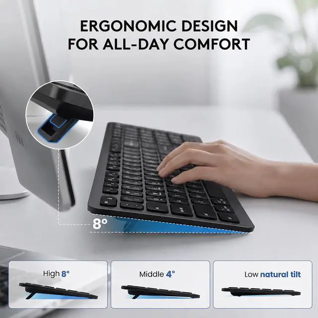 Alt view image 5 of 7 - Wireless Bluetooth Keyboard, Full Size Multi-Device Keyboard for PC, Laptop