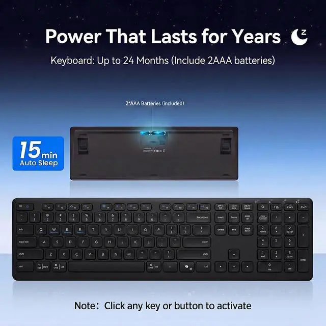 Alt view image 6 of 7 - Wireless Bluetooth Keyboard, Full Size Multi-Device Keyboard for PC, Laptop