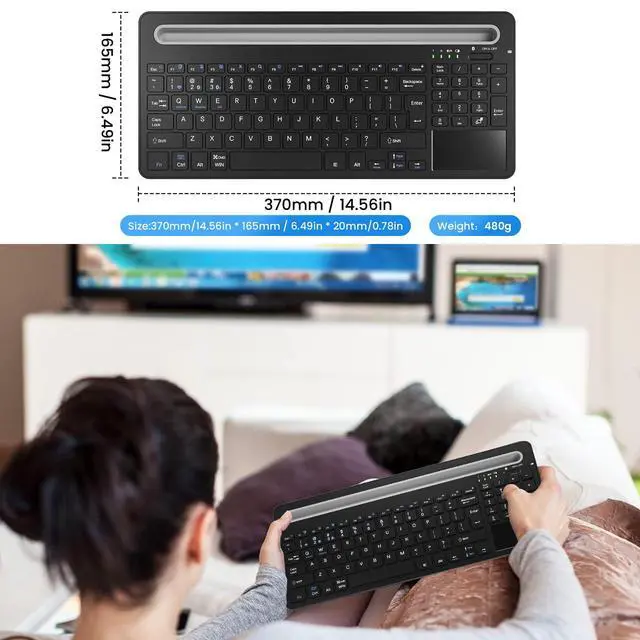 Alt view image 7 of 7 - Wireless Keyboard with Touchpad,Silent for PC Mac Tablet