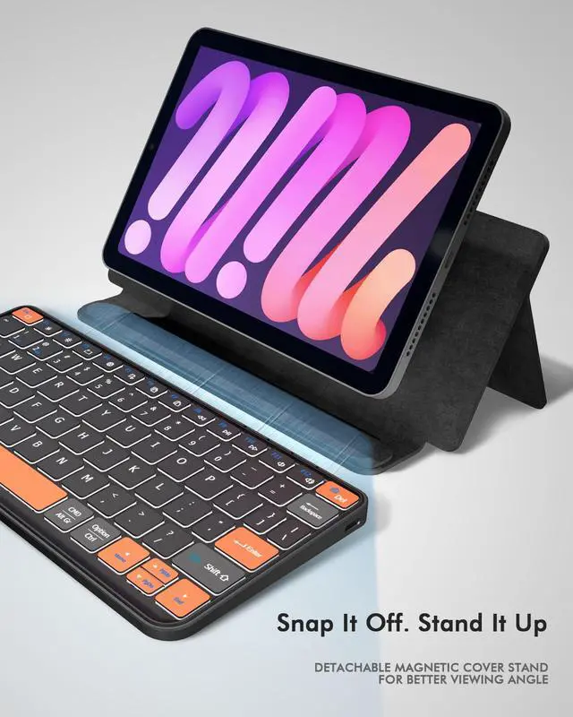Alt view image 3 of 7 - Universal Keyboard Plus Detachable, Dual Bluetooth Portable Keypad with Removable Stand & 7-Color Backlit, Wireless Travel Keyboard for iPad/Z Fold/Galaxy Tabs/Phones, Keypad for iOS/Android/Windows