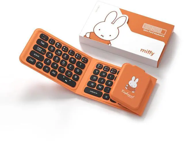 Main image of Miffy Triple-Fold Bluetooth Keyboard - Magnetic Fold Design with Integrated Touchpad & Numeric Keypad, Bluetooth 5.0 (3 Devices), Rechargeable 5.6mm Slim, Premium Leather - Orange
