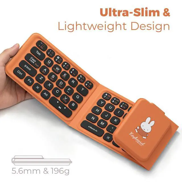 Alt view image 3 of 7 - Miffy Triple-Fold Bluetooth Keyboard - Magnetic Fold Design with Integrated Touchpad & Numeric Keypad, Bluetooth 5.0 (3 Devices), Rechargeable 5.6mm Slim, Premium Leather - Orange