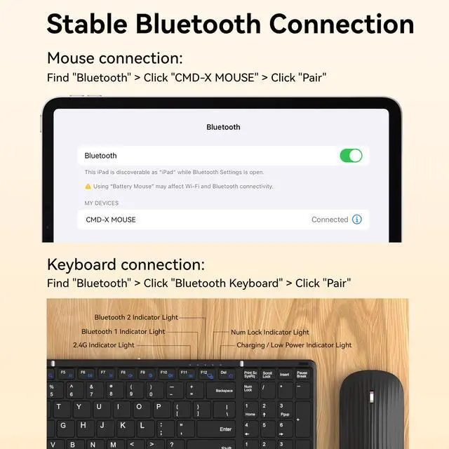 Alt view image 3 of 7 - Foldable Keyboard and Mouse, Folding Bluetooth Keyboard Combo