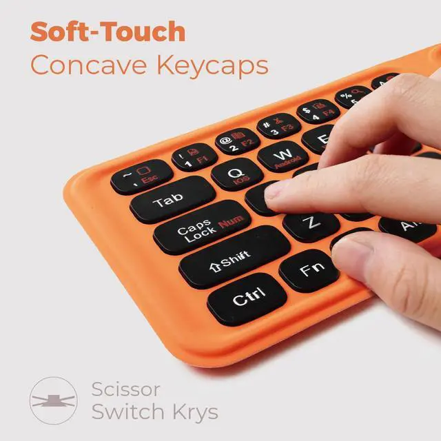 Alt view image 5 of 7 - Miffy Triple-Fold Bluetooth Keyboard - Magnetic Fold Design with Integrated Touchpad & Numeric Keypad, Bluetooth 5.0 (3 Devices), Rechargeable 5.6mm Slim, Premium Leather - Orange