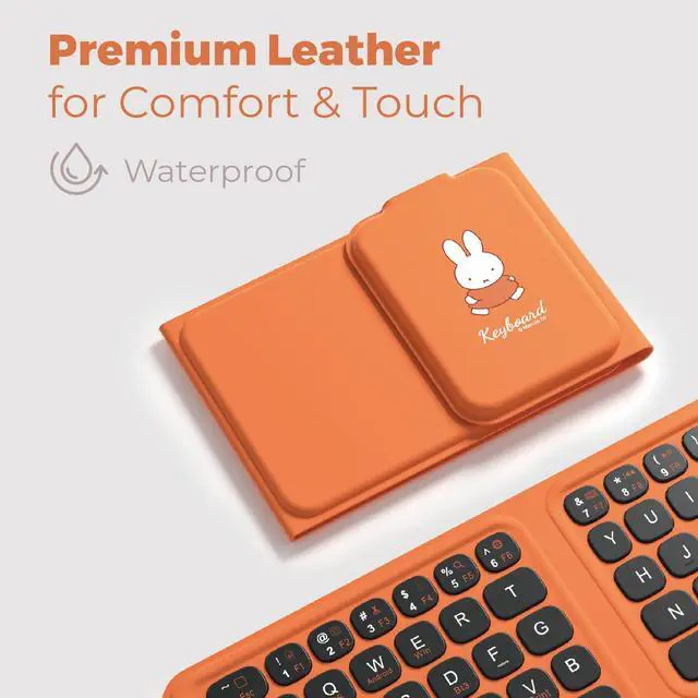 Alt view image 7 of 7 - Miffy Triple-Fold Bluetooth Keyboard - Magnetic Fold Design with Integrated Touchpad & Numeric Keypad, Bluetooth 5.0 (3 Devices), Rechargeable 5.6mm Slim, Premium Leather - Orange