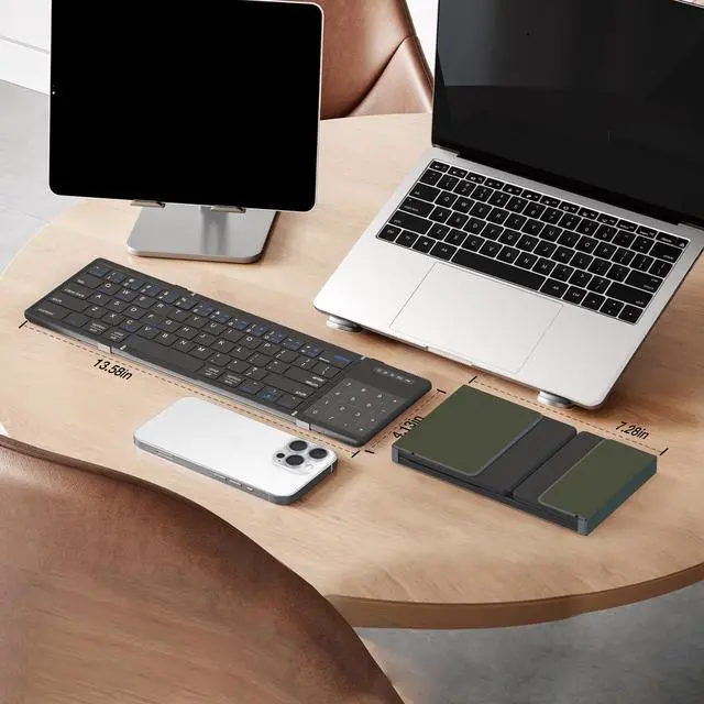 Alt view image 5 of 7 - Foldable Bluetooth Keyboard with Touchpad & Numpad, Portable Wireless Travel Pocket Keyboard with 2.4G USB Receiver, Mini Quiet Typing, Multi-Device Pairing for iPad, Tablet, Phone