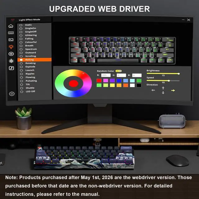 Alt view image 7 of 7 - XVX 60% Gaming Keyboard, RGB 3-Modes Wireless Mechanical Keyboard, Mini 60 Percent Gamer Keyboard with Hot-Swappable Pre-lubed Linear Switch for Windows & Mac (Great Wave Off Kanagawa), M61 Pro
