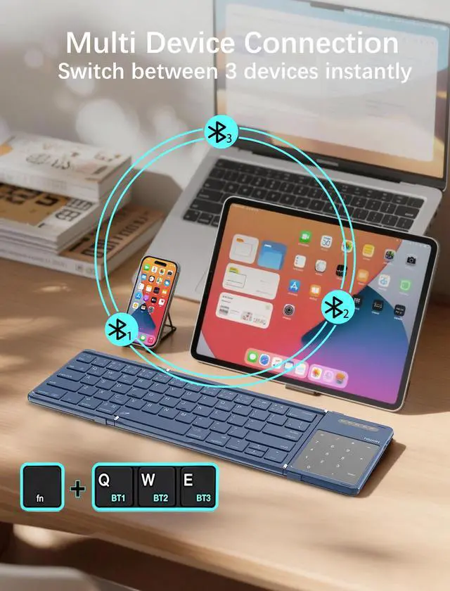 Alt view image 3 of 7 - Cube Pocket Upgraded Foldable Keyboard with Touchpad & Number Pad