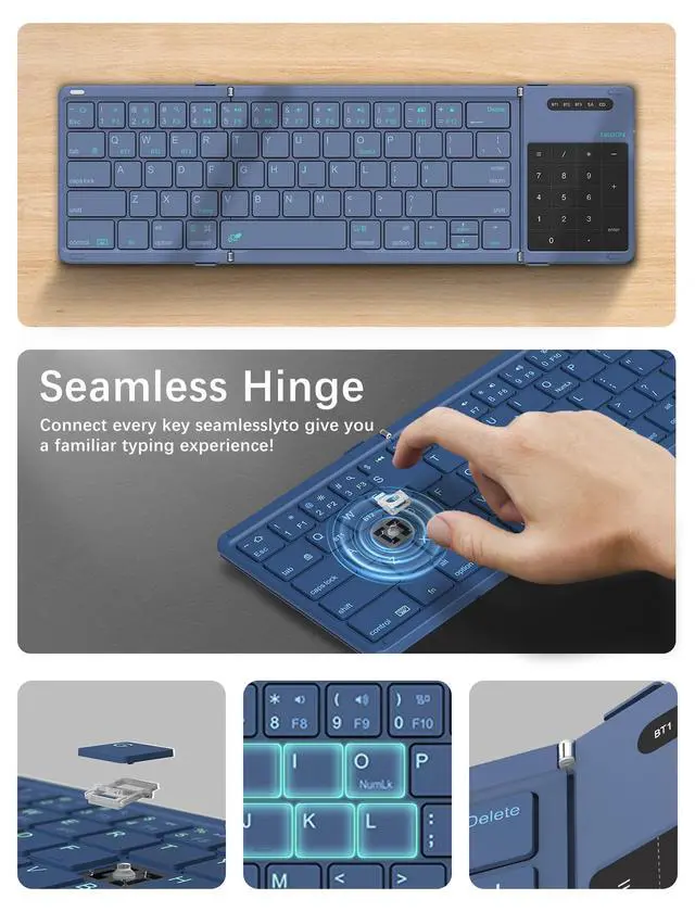 Alt view image 7 of 7 - Cube Pocket Upgraded Foldable Keyboard with Touchpad & Number Pad