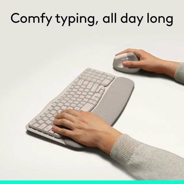 Alt view image 2 of 7 - Wave Keys Wireless Ergonomic Keyboard with Cushioned Palm - Sand