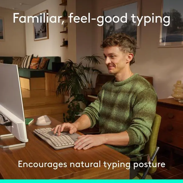 Alt view image 3 of 7 - Wave Keys Wireless Ergonomic Keyboard with Cushioned Palm - Sand