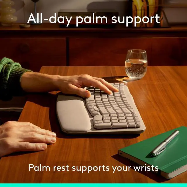 Alt view image 4 of 7 - Wave Keys Wireless Ergonomic Keyboard with Cushioned Palm - Sand