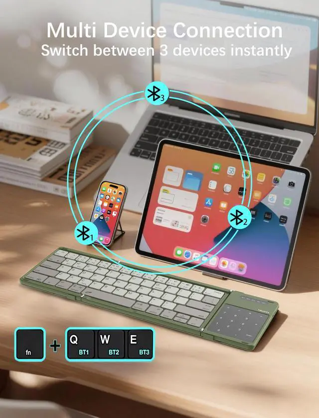 Alt view image 3 of 7 - Cube Pocket Upgraded Foldable Keyboard with Touchpad & Number Pad