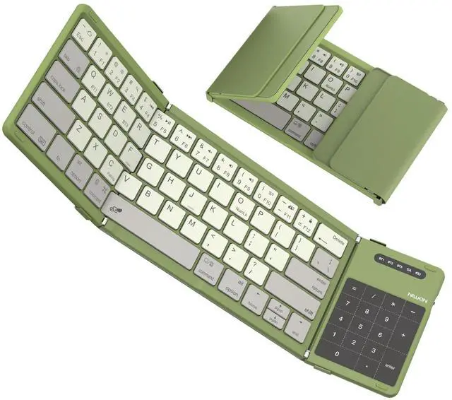 Main image of Pocket Foldable Wireless Keyboard with Touchpad Numerical Pad for Travel Meeting for iPad Tablets Phone Laptop PC, Full Size (Small) Magnetic Folding Keyboard (Green)