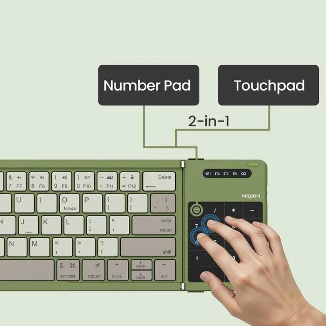 Alt view image 3 of 7 - Pocket Foldable Wireless Keyboard with Touchpad Numerical Pad for Travel Meeting for iPad Tablets Phone Laptop PC, Full Size (Small) Magnetic Folding Keyboard (Green)