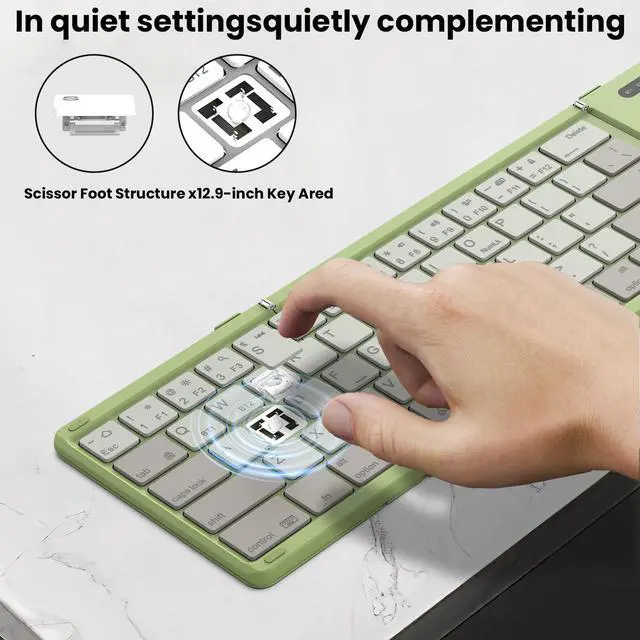 Alt view image 6 of 7 - Pocket Foldable Wireless Keyboard with Touchpad Numerical Pad for Travel Meeting for iPad Tablets Phone Laptop PC, Full Size (Small) Magnetic Folding Keyboard (Green)