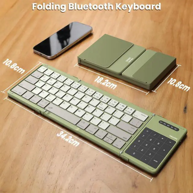Alt view image 7 of 7 - Pocket Foldable Wireless Keyboard with Touchpad Numerical Pad for Travel Meeting for iPad Tablets Phone Laptop PC, Full Size (Small) Magnetic Folding Keyboard (Green)