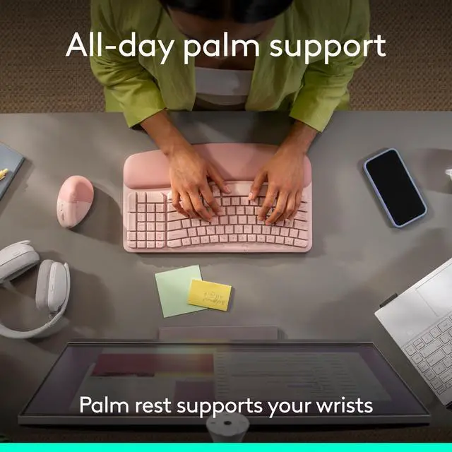 Alt view image 4 of 7 - Wave Keys Wireless Ergonomic Keyboard - Rose