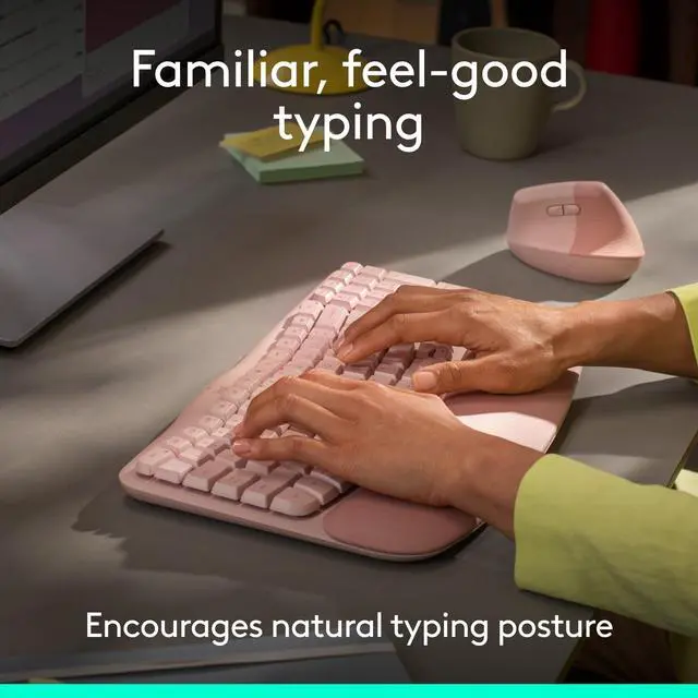 Alt view image 3 of 7 - Wave Keys Wireless Ergonomic Keyboard - Rose