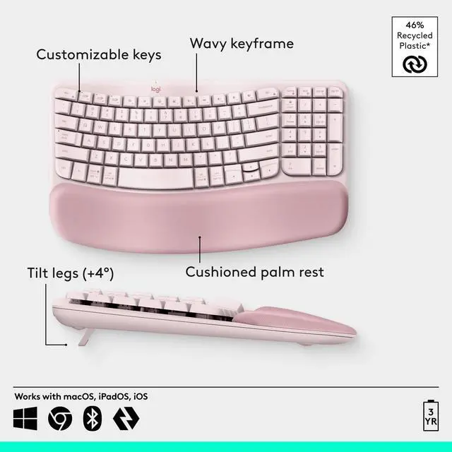 Alt view image 6 of 7 - Wave Keys Wireless Ergonomic Keyboard - Rose