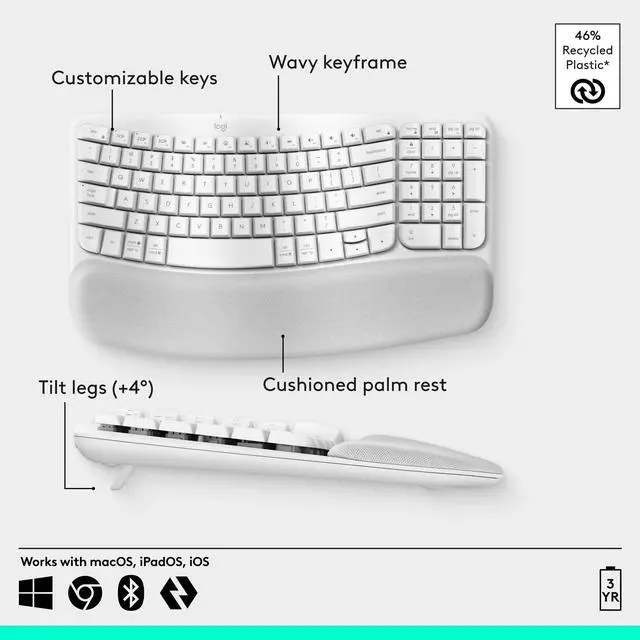 Alt view image 6 of 7 - Wave Keys Wireless Ergonomic Keyboard - Off White