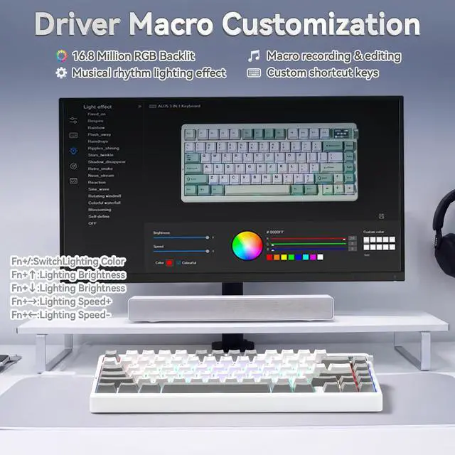 Alt view image 6 of 7 - X Aula Nova75 Mechanical Gaming Keyboard,75% Compact Wireless Keyboard with Screen & Knob,Gamer for Pre-lubed Switches 8000mAh Computer Keyboards,RGB Backlit,Custom Hot Swappable,BT/2.4GHz/USB-C