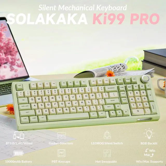 Alt view image 2 of 7 - KI99 Pro Wireless Mechanical Keyboard Quiet Switch,Hot Swappable Pre-Lubed Switches Silent Keyboard with RGB Backlit,Gasket Structure Computer Gaming Keyboards(GreenWhite, Silent Switch)
