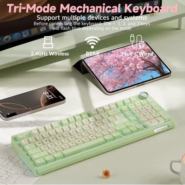 Alt view image 3 of 7 - KI99 Pro Wireless Mechanical Keyboard Quiet Switch,Hot Swappable Pre-Lubed Switches Silent Keyboard with RGB Backlit,Gasket Structure Computer Gaming Keyboards(GreenWhite, Silent Switch)