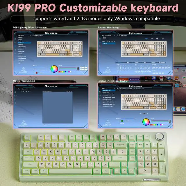 Alt view image 7 of 7 - KI99 Pro Wireless Mechanical Keyboard Quiet Switch,Hot Swappable Pre-Lubed Switches Silent Keyboard with RGB Backlit,Gasket Structure Computer Gaming Keyboards(GreenWhite, Silent Switch)