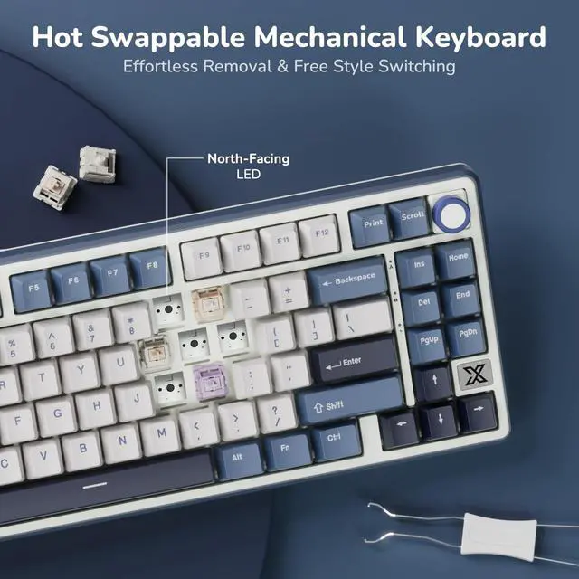 Alt view image 6 of 7 - X87 Gasket Mechanical Keyboard, 75% Wireless Gaming Keyboard with Touchable X-Plate & Volume Knob, Bluetooth/2.4GHz/Wired, Hot Swappable RGB Backlit (Blue, Tactile Beige Switch)