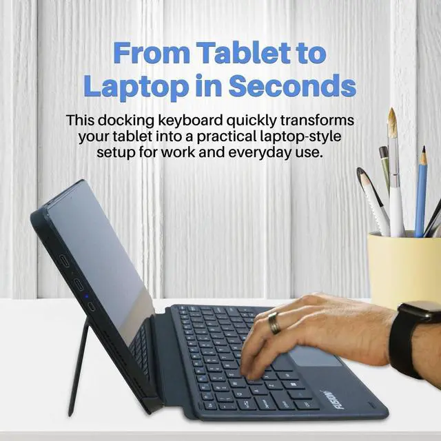 Alt view image 3 of 5 - Helios 10.1 Tablet Docking Keyboard Case - Magnetic Detachable POGO Pin Keyboard with Precise Touchpad - 2 in 1 Laptop Tablet Cover with Adjustable Kickstand - Silent & Comfortable Typing