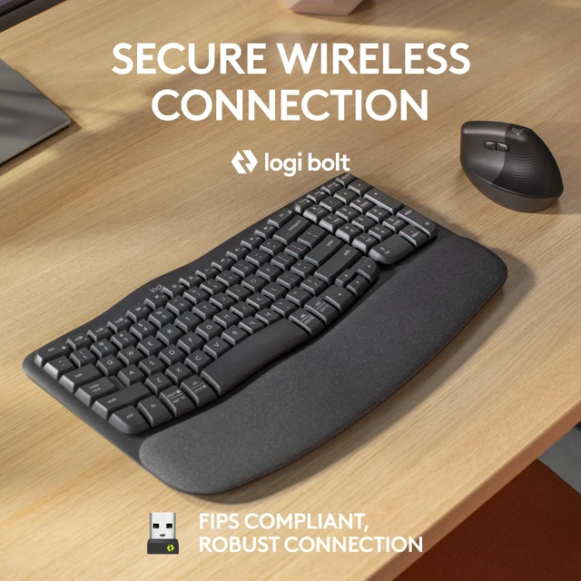 Alt view image 3 of 7 - Wave Keys for Business Ergonomic Keyboard - Graphite | Cushioned palm rest, secure Logi Bolt technology, compatible with Windows/Mac/Chrome/Linux, for Business