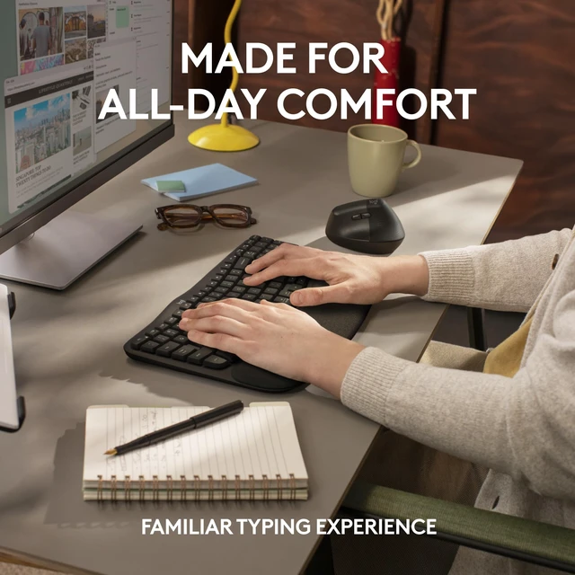 Alt view image 4 of 7 - Wave Keys for Business Ergonomic Keyboard - Graphite | Cushioned palm rest, secure Logi Bolt technology, compatible with Windows/Mac/Chrome/Linux, for Business