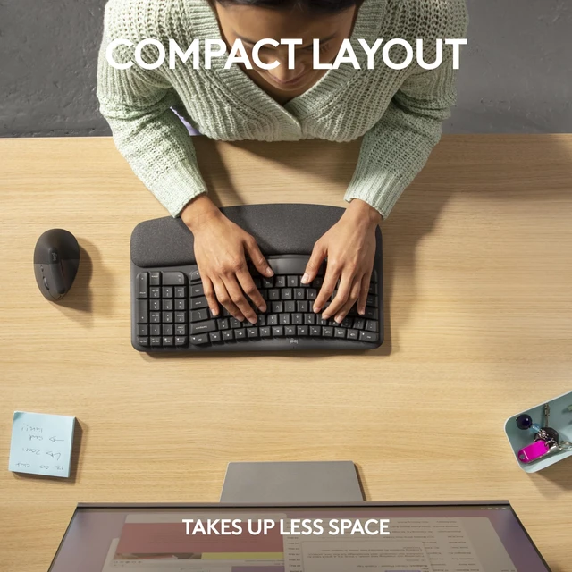 Alt view image 7 of 7 - Wave Keys for Business Ergonomic Keyboard - Graphite | Cushioned palm rest, secure Logi Bolt technology, compatible with Windows/Mac/Chrome/Linux, for Business