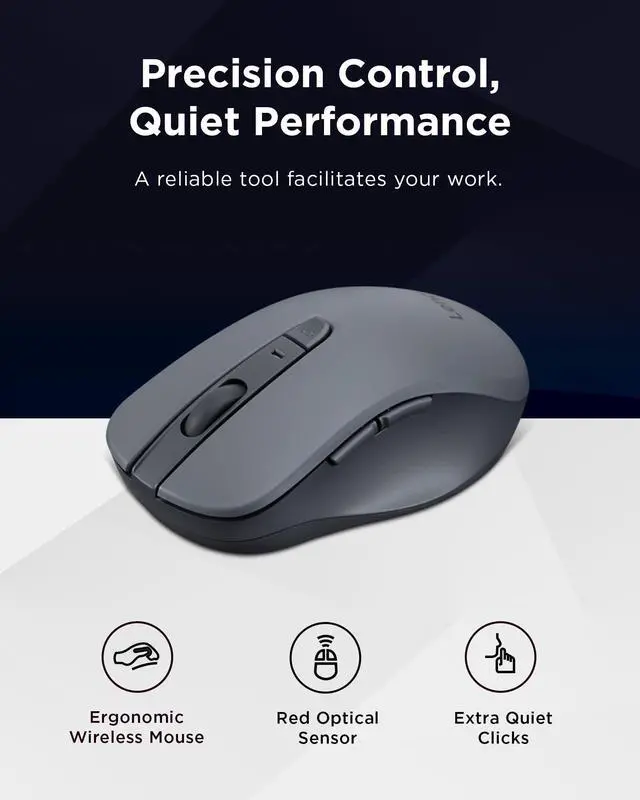 Alt view image 2 of 7 - WL310 Bluetooth Silent Mouse, Ergonomic, Adjustable DPI, Silent Clicks, Bluetooth 5.0, Portable for Windows, Mac, and Chromebook, Grey