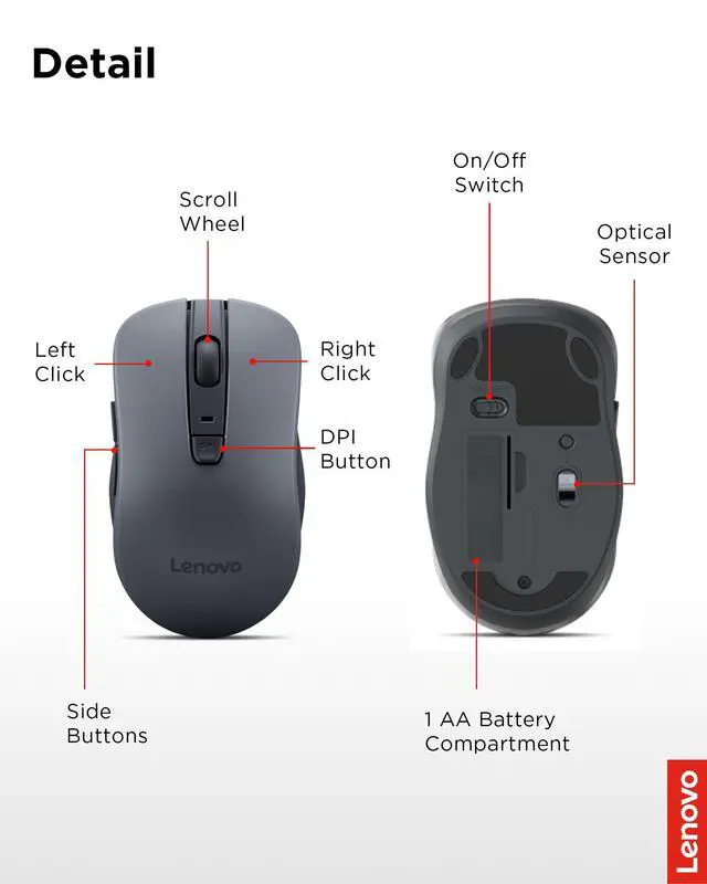 Alt view image 7 of 7 - WL310 Bluetooth Silent Mouse, Ergonomic, Adjustable DPI, Silent Clicks, Bluetooth 5.0, Portable for Windows, Mac, and Chromebook, Grey