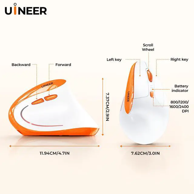 Alt view image 6 of 7 - Ergonomic Vertical Mouse, Tri-Mode Wireless, Rechargeable, 4 DPI