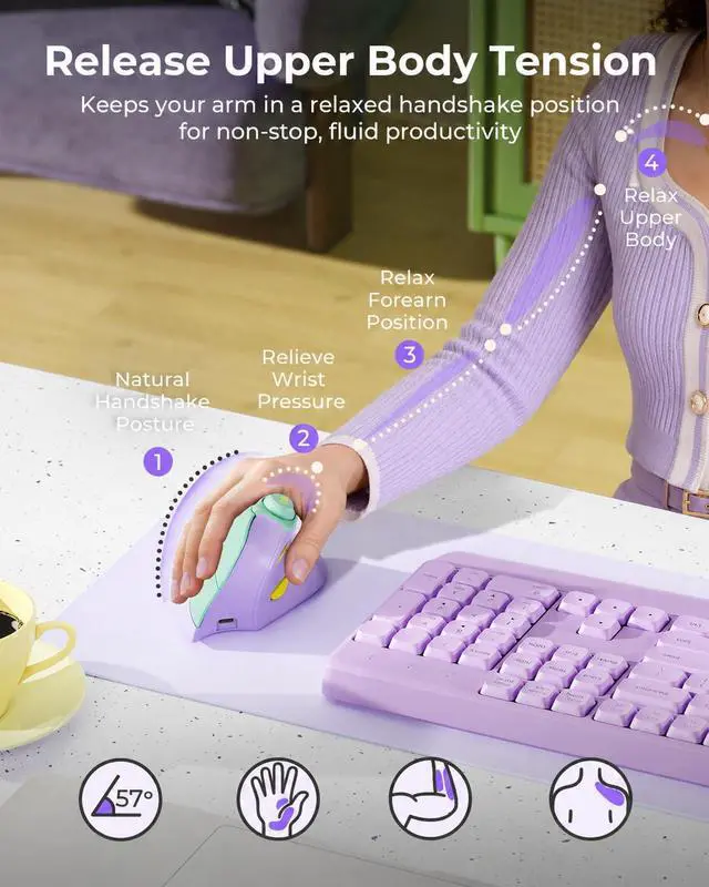 Alt view image 3 of 7 - MOU-302 Wireless Bluetooth Ergonomic Vertical Mouse with Volume Knob