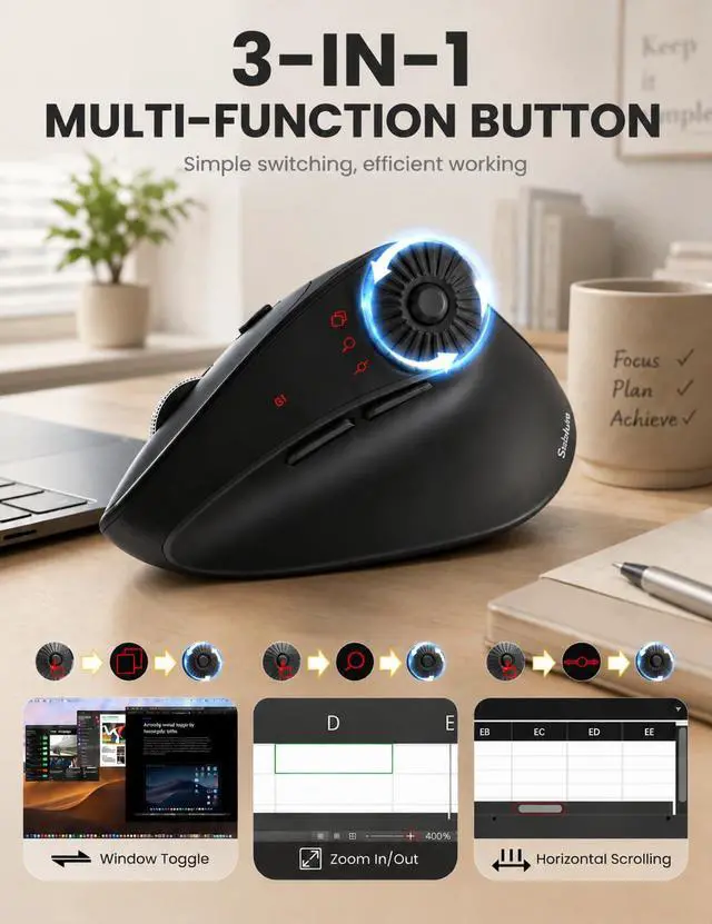 Alt view image 2 of 7 - MAM51 Ergonomic Mouse, Bluetooth Mouse with Side Scroll Wheel