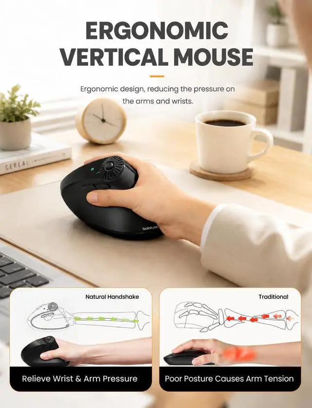 Alt view image 4 of 7 - MAM51 Ergonomic Mouse, Bluetooth Mouse with Side Scroll Wheel