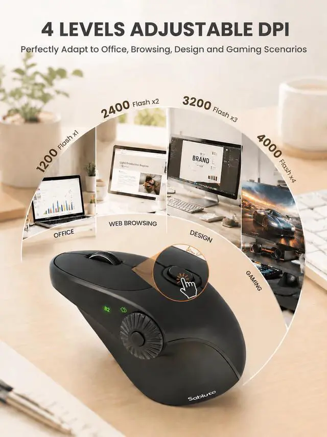 Alt view image 6 of 7 - MAM51 Ergonomic Mouse, Bluetooth Mouse with Side Scroll Wheel