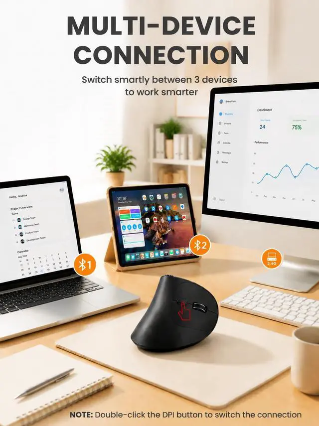 Alt view image 5 of 7 - MAM51 Ergonomic Mouse, Bluetooth Mouse with Side Scroll Wheel