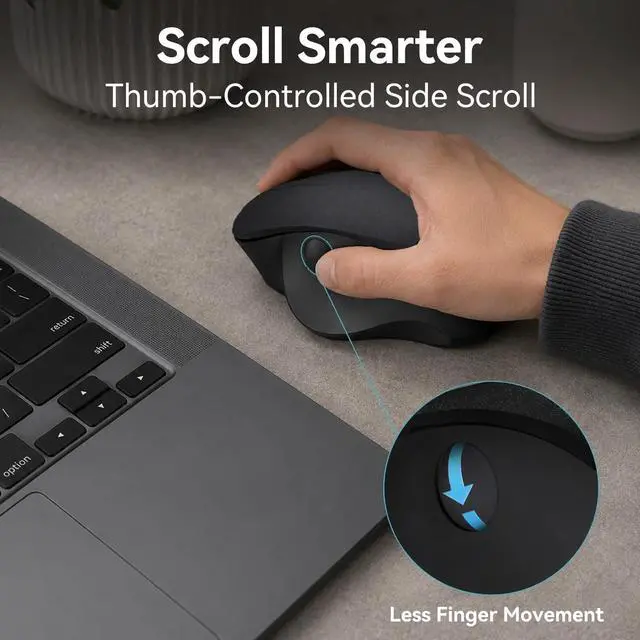 Alt view image 4 of 7 - Wireless Ergonomic Mouse, Thumb Side Scroll, Quiet Click