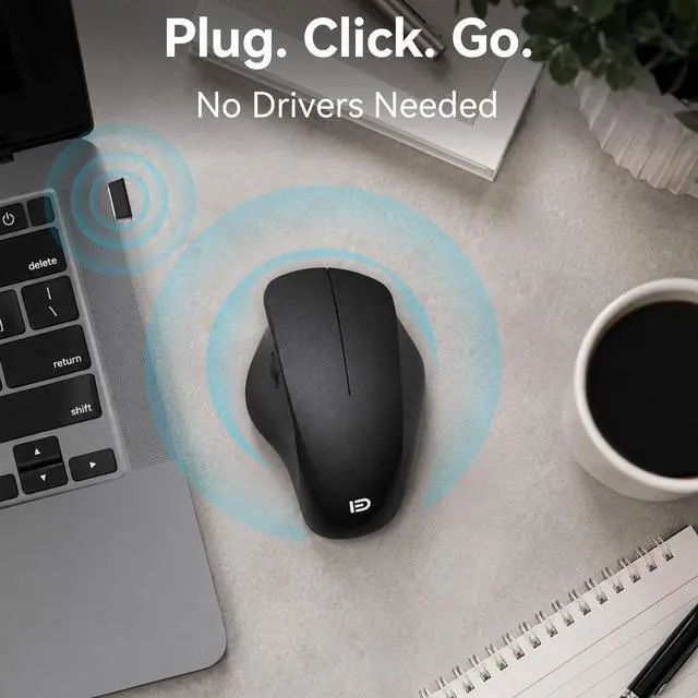 Alt view image 3 of 7 - Wireless Ergonomic Mouse, Thumb Side Scroll, Quiet Click